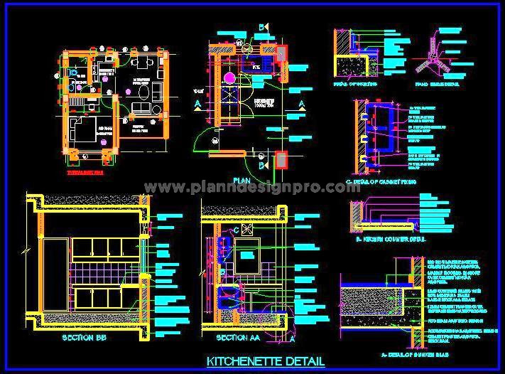 AutoCAD Kitchenette Design for Studio Apartment - DWG